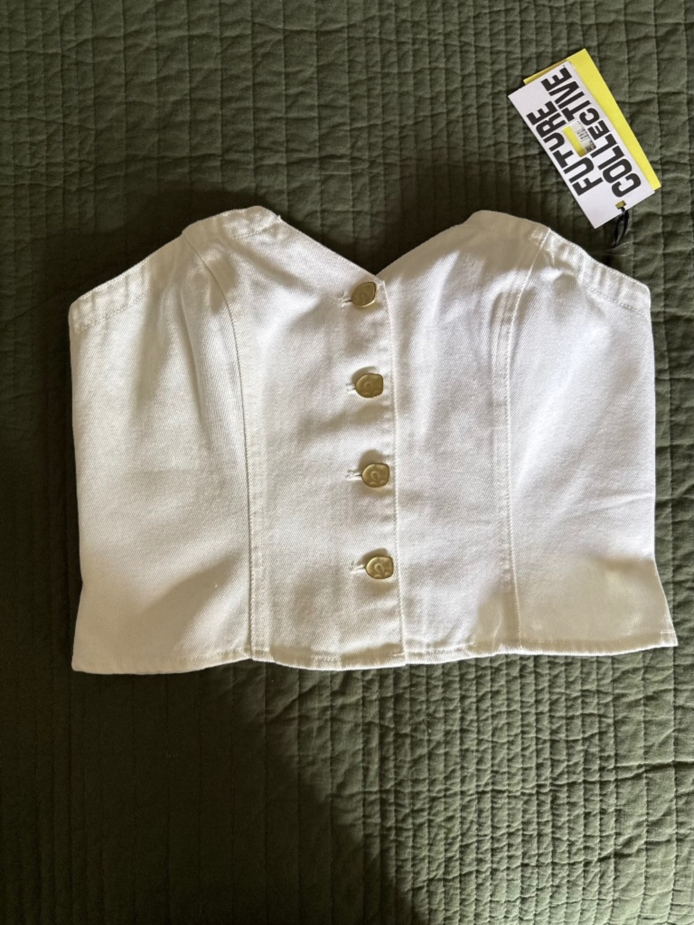 NWT Future Collective x Jenee Naylor White Denim Corset Top Size M